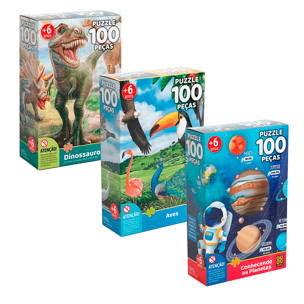 Kit 3 Jogos Infantil Quebra-Cabeca Animais Brinquedo Criança